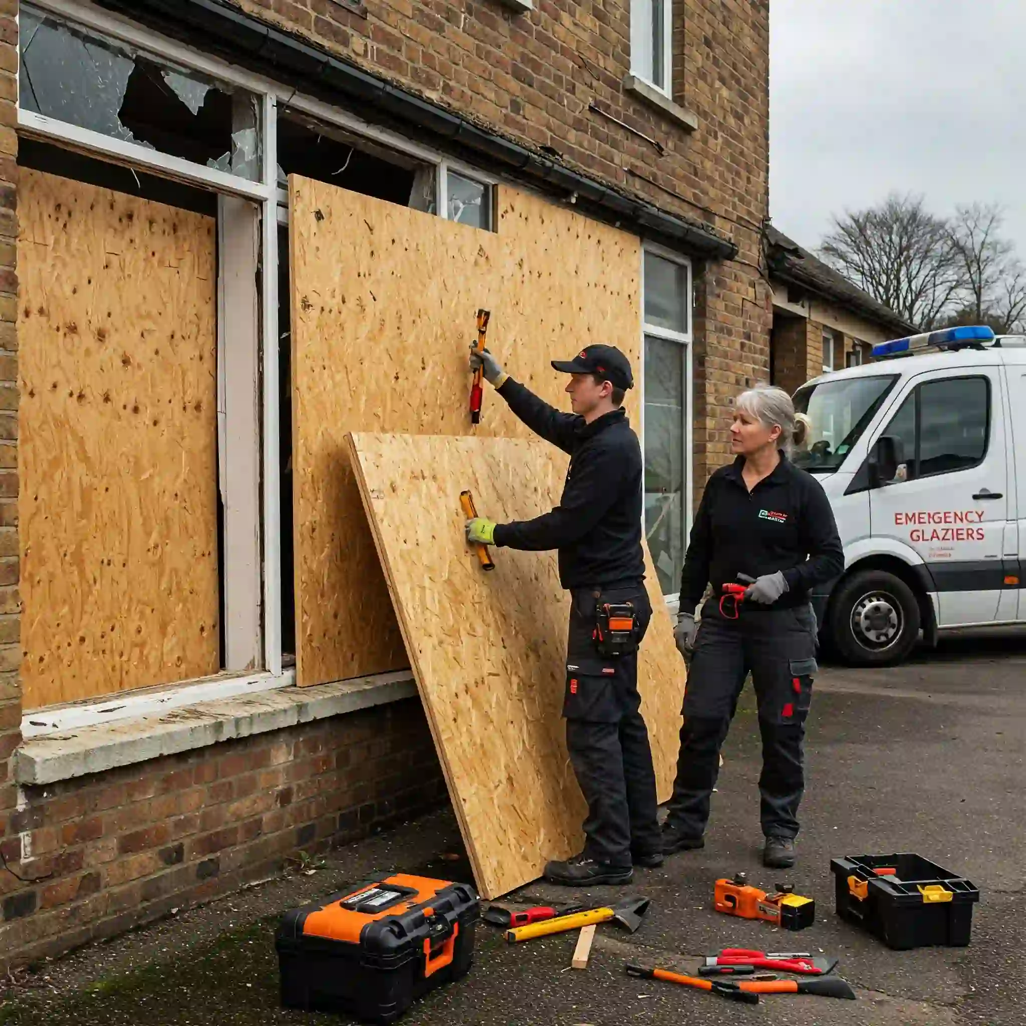 Emergency glazier repairing broken window in UK